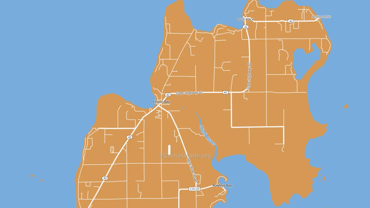 Ellison Bay, WI Map of Assault Rates