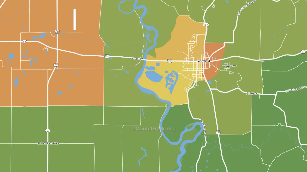 Elliston, IN Map of Assault Rates