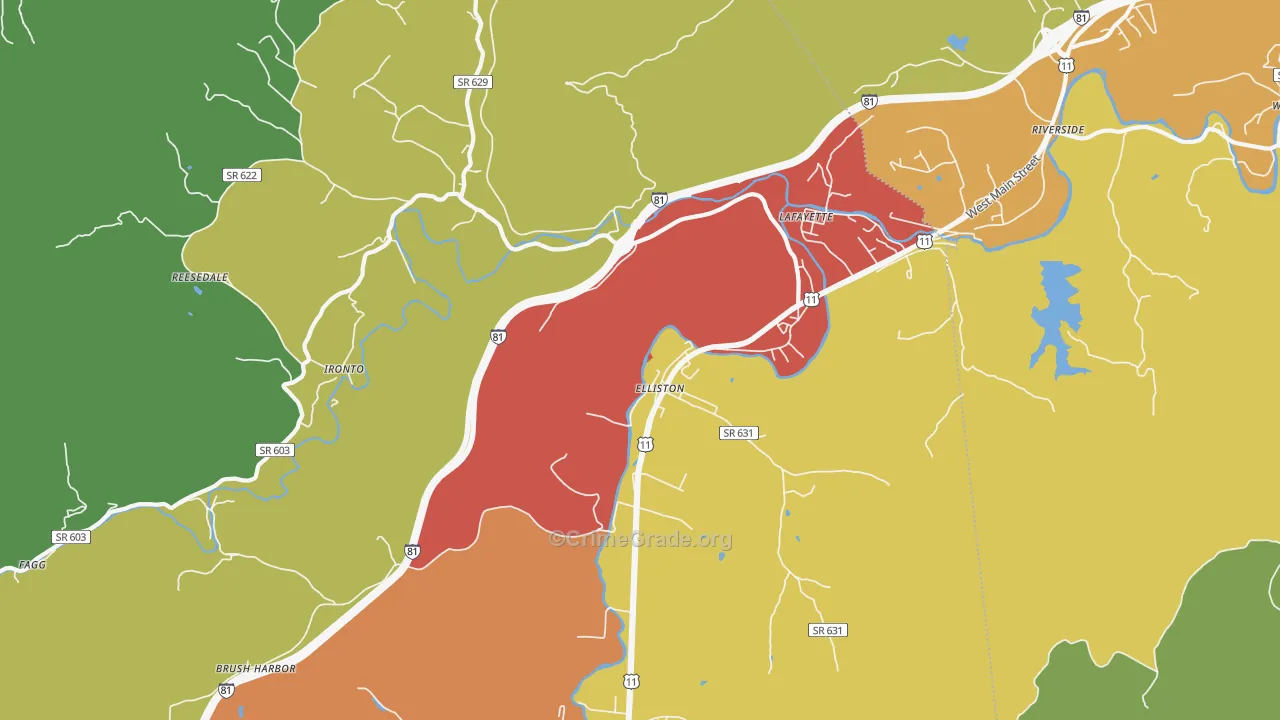 Elliston, VA Map of Assault Rates