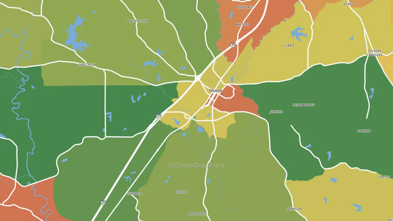 Ellisville, MS Map of Assault Rates