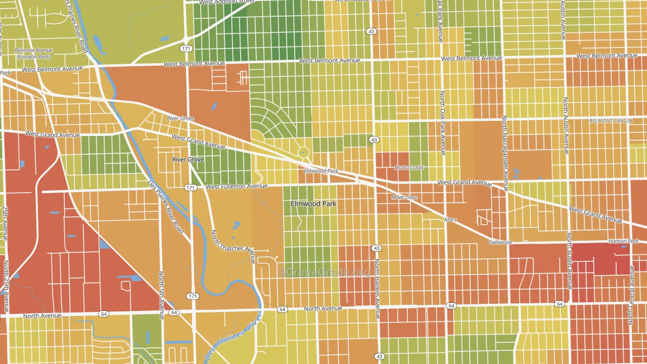 Ellsworth, Elmwood Park, IL Map of Assault Rates