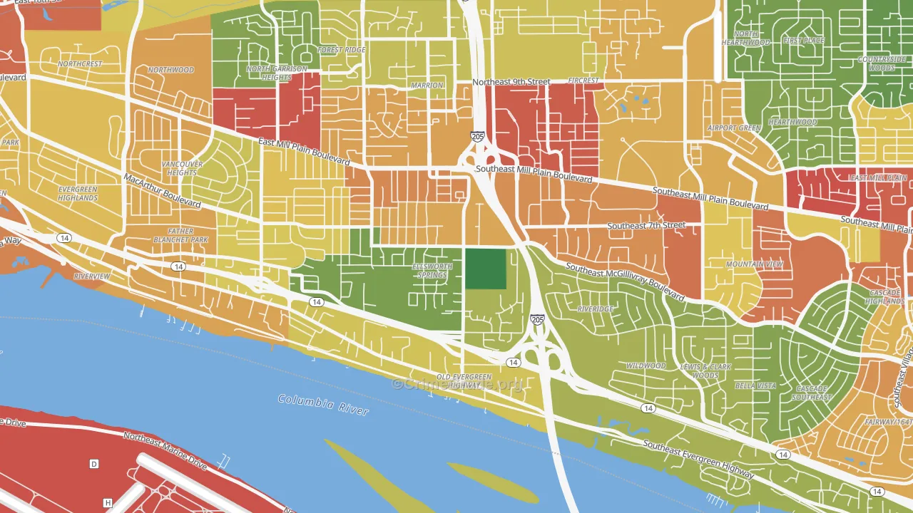 Ellsworth Springs, Vancouver, WA Map of Assault Rates