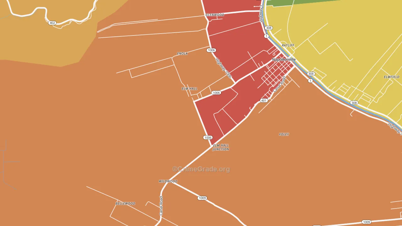Elm Hall, LA Map of Assault Rates