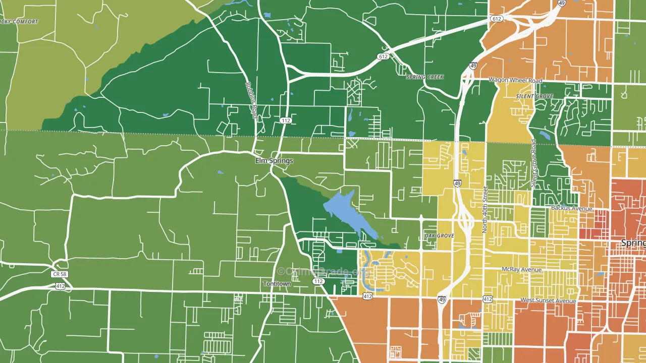 Elm Springs, AR Map of Assault Rates