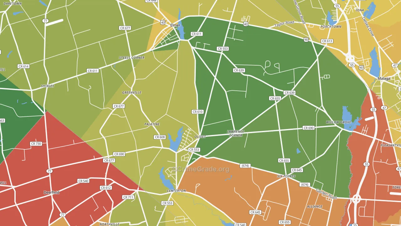 Elmer, NJ Map of Assault Rates