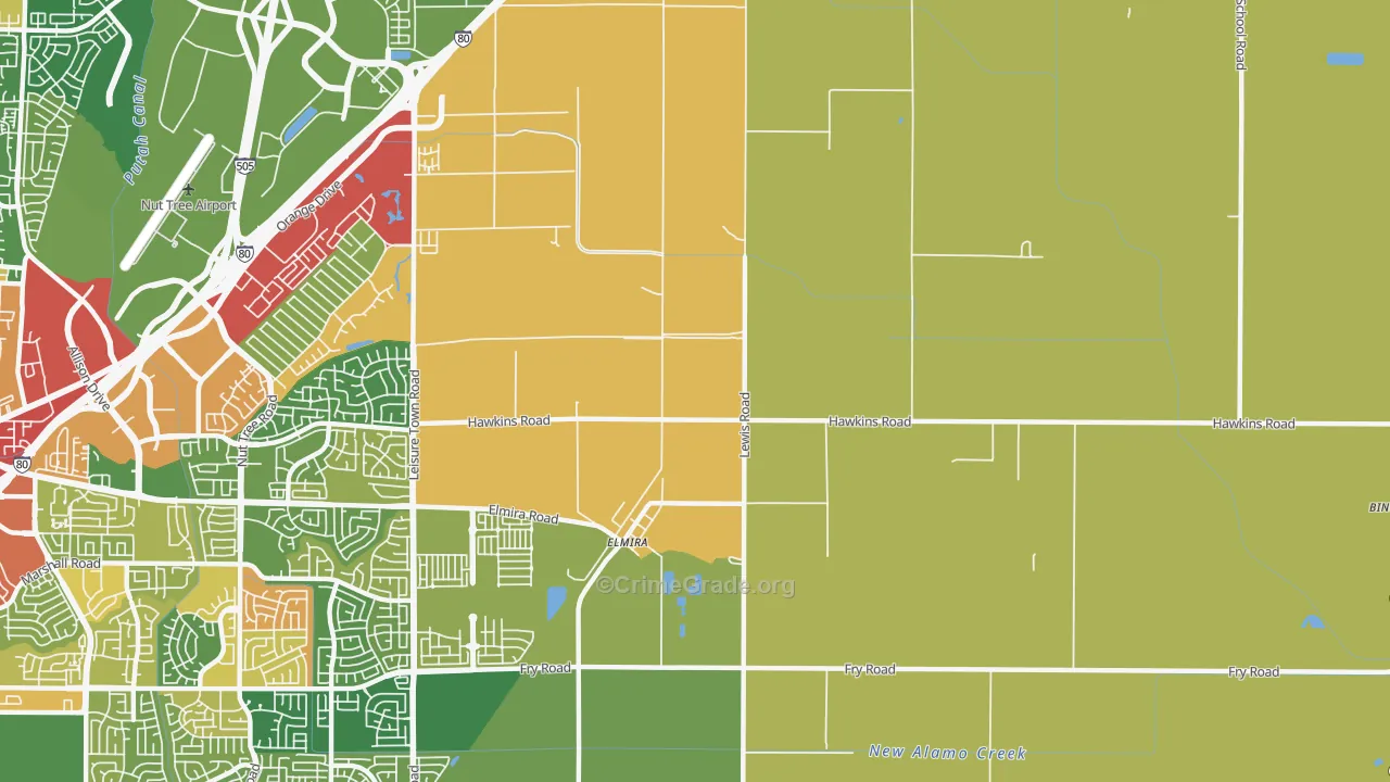 Elmira, CA Map of Assault Rates