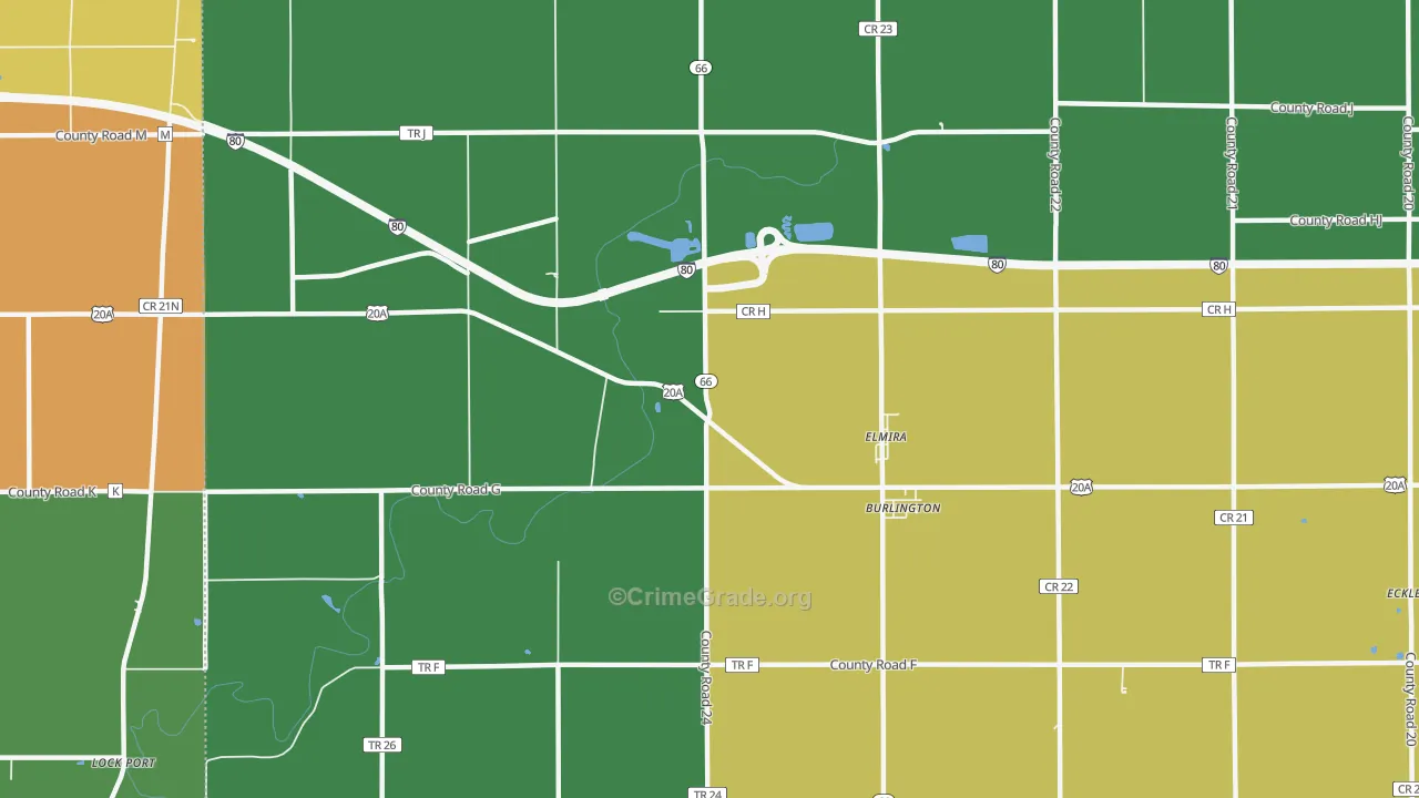 Elmira, OH Map of Assault Rates