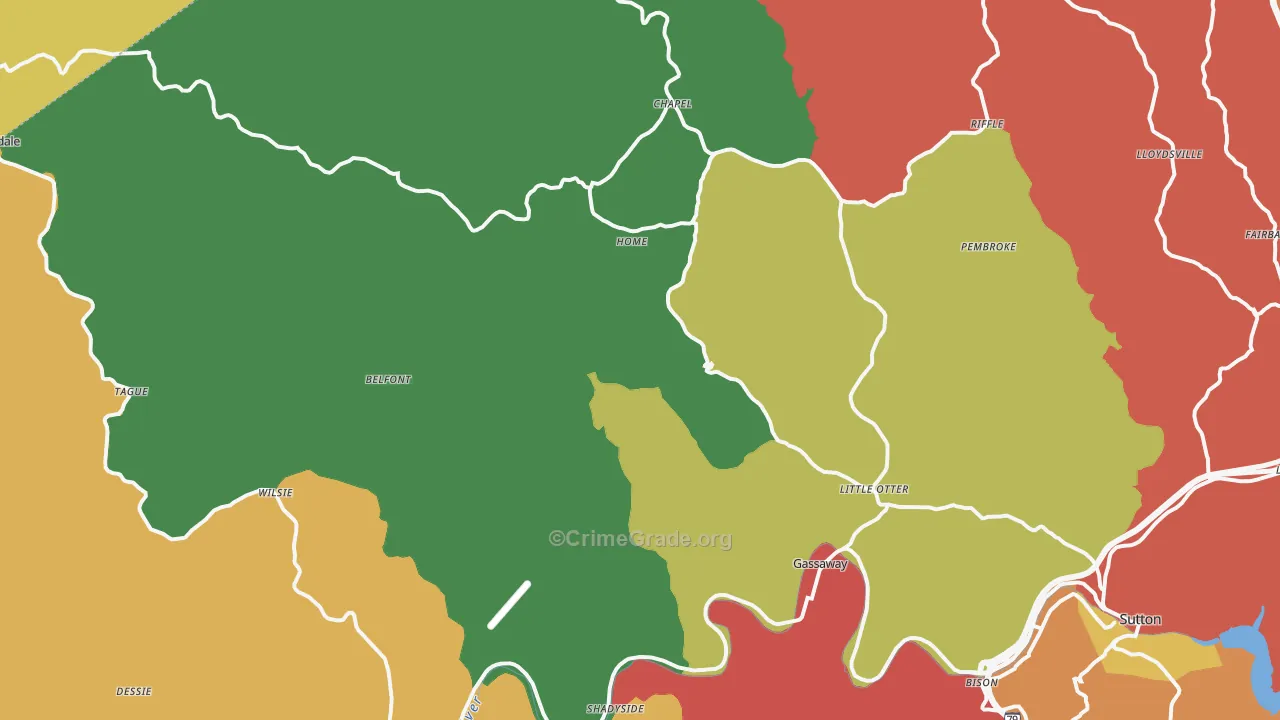 Elmira, WV Map of Assault Rates