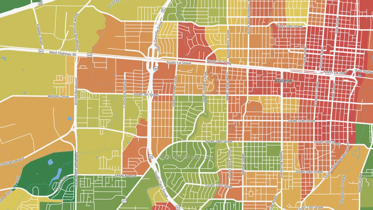 Elmwood Area, Abilene, TX Map of Assault Rates