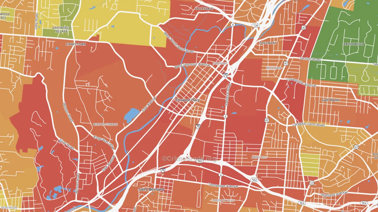 Elmwood Place, OH Map of Assault Rates