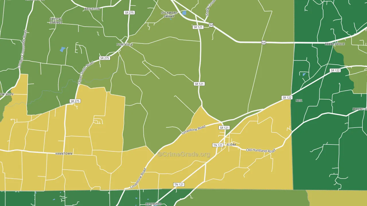 Elora, TN Map of Assault Rates