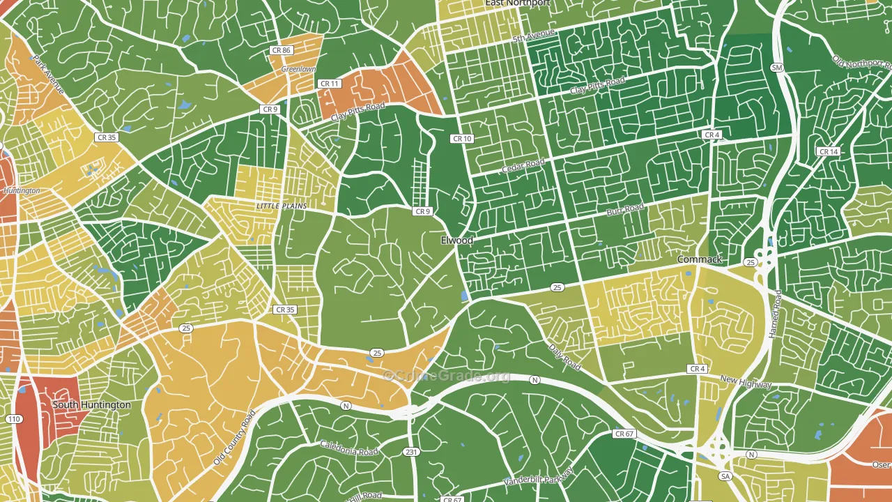 Elwood, East Northport, NY Map of Assault Rates
