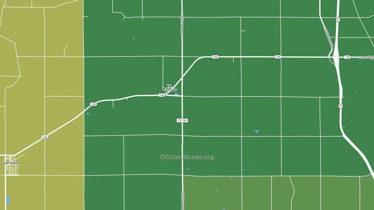 Elwood, IA Map of Assault Rates
