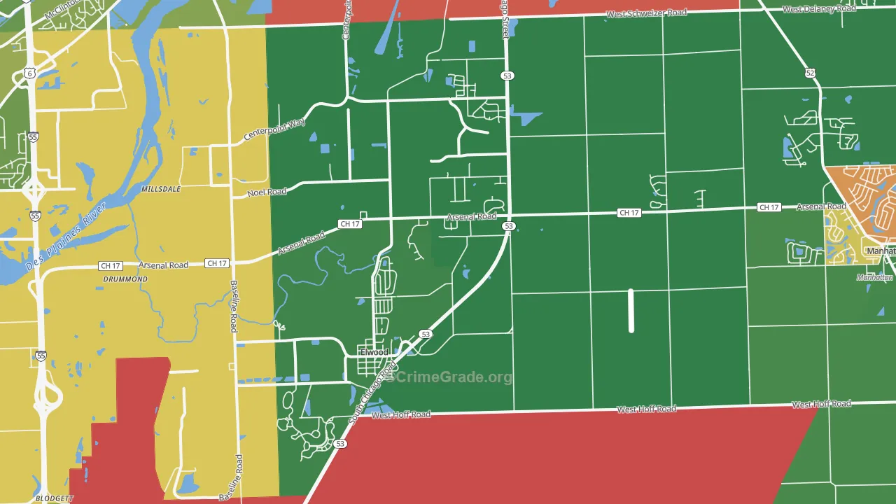 Elwood, IL Map of Assault Rates
