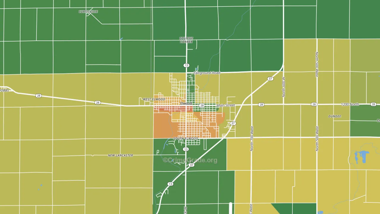 Elwood, IN Map of Assault Rates
