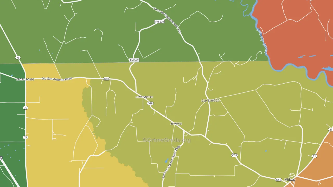 Elwood, TX Map of Assault Rates