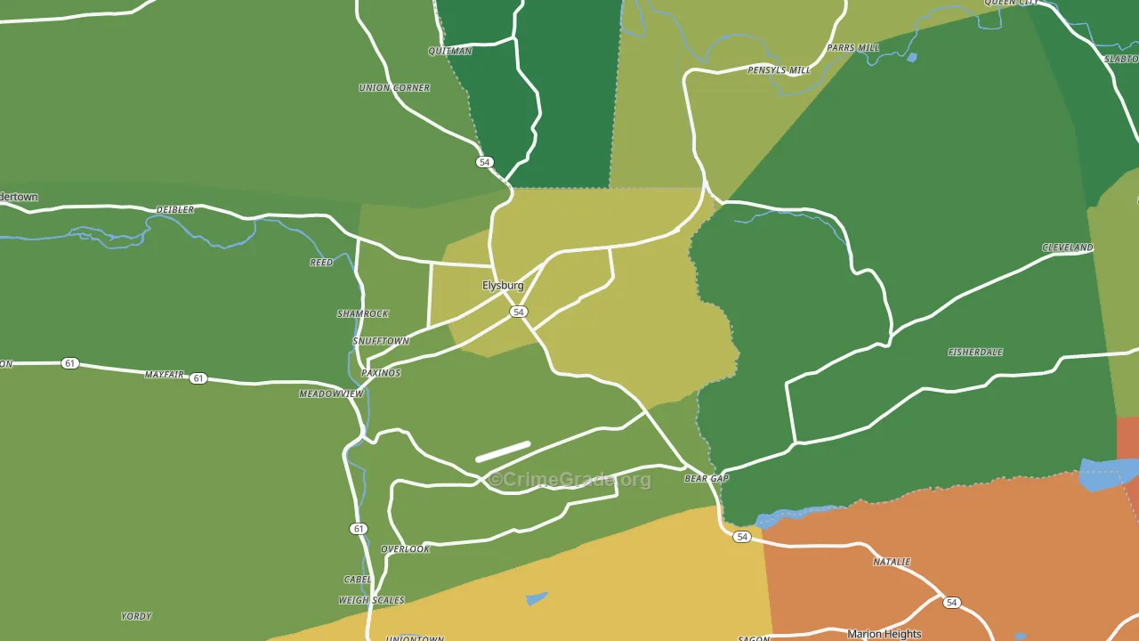 Elysburg, PA Map of Assault Rates