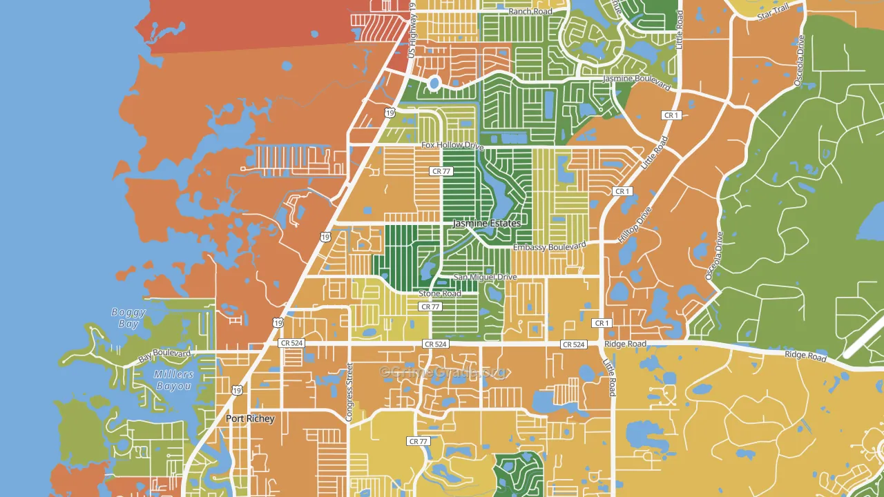 Embassy Hills, Jasmine Estates, FL Map of Assault Rates