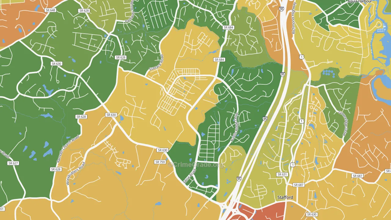 Embrey Mill, Stafford, VA Map of Assault Rates