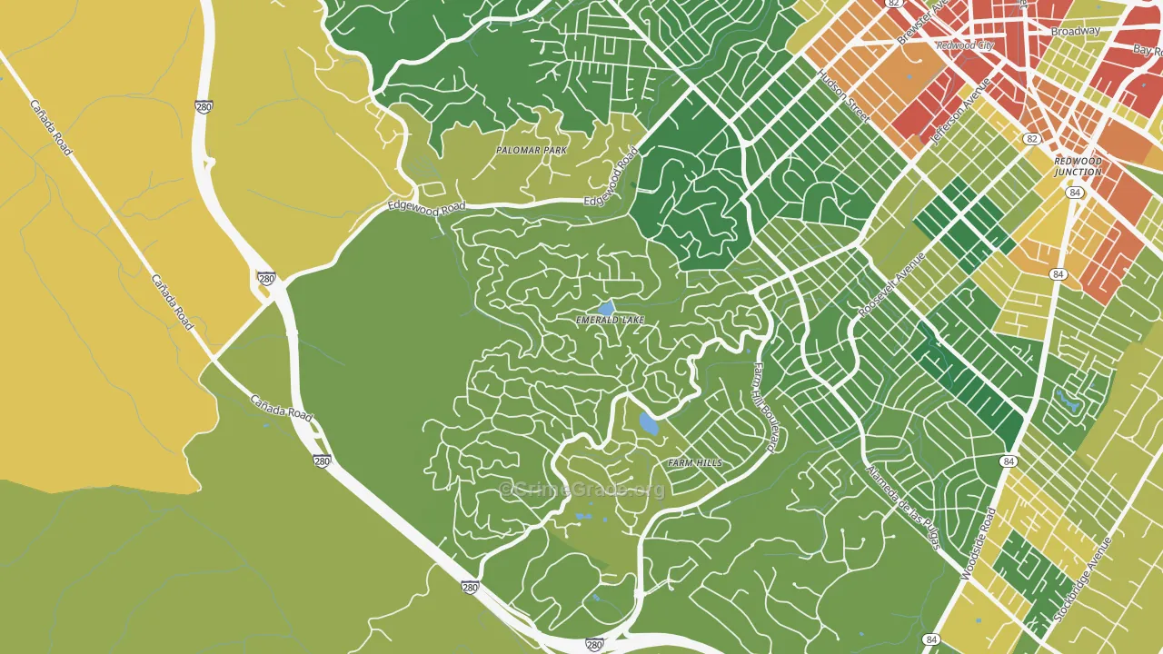 Emerald Lake Hills, Redwood City, CA Map of Assault Rates