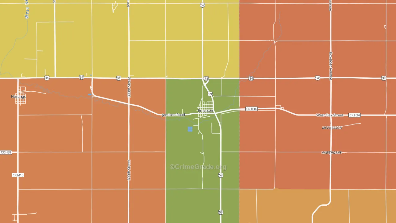 Emerson, IA Map of Assault Rates