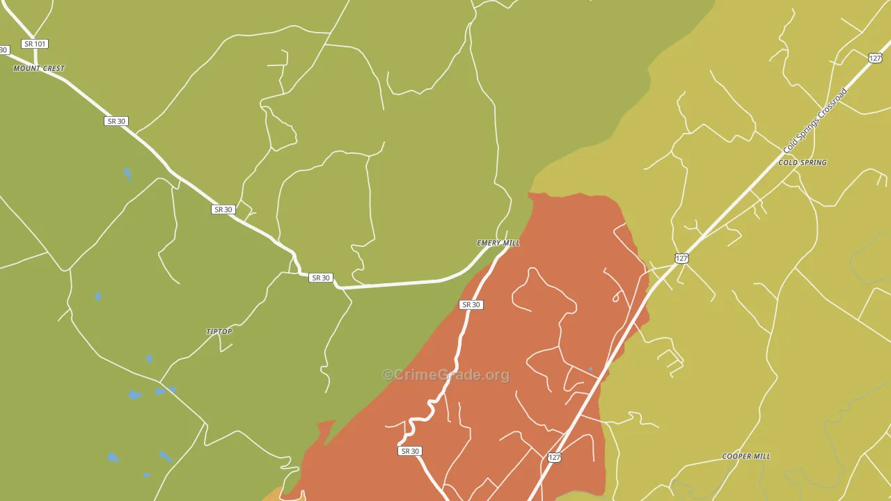 Emery Mill, TN Map of Assault Rates