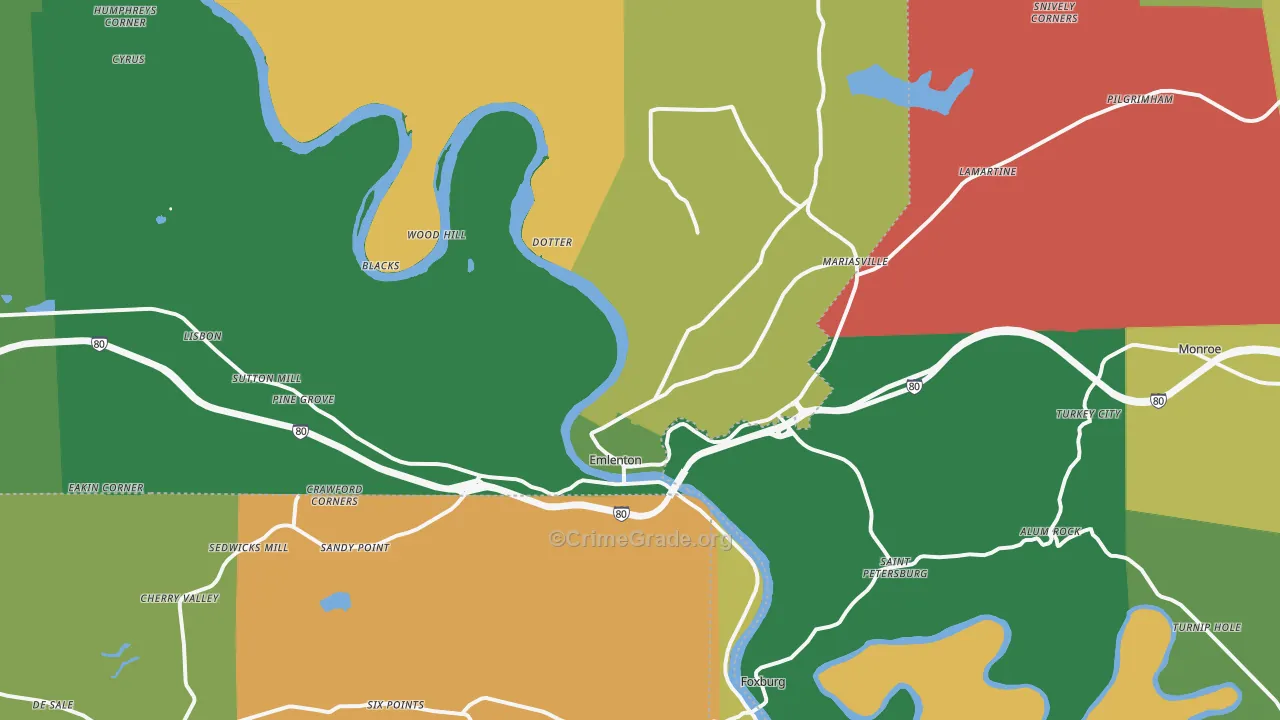 Emlenton, PA Map of Assault Rates