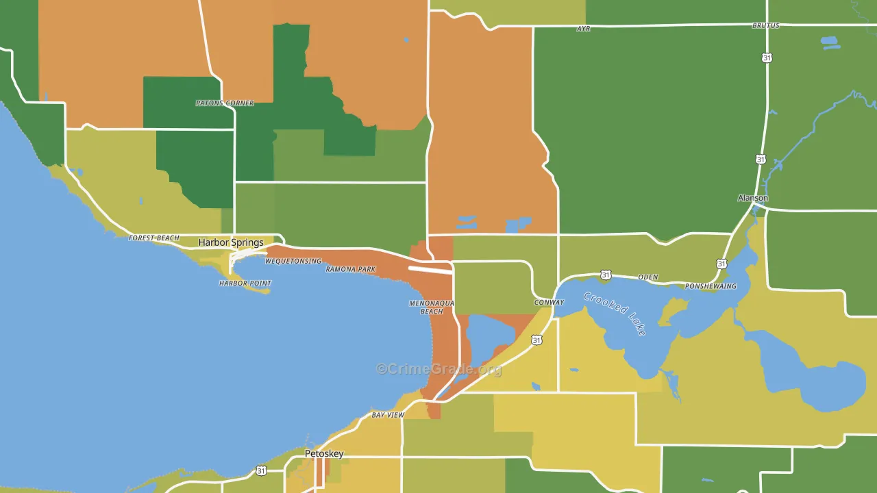 Emmet County, MI Map of Assault Rates