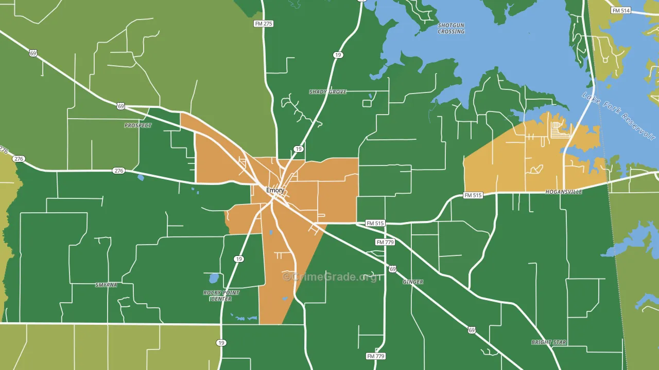 Emory, TX Map of Assault Rates