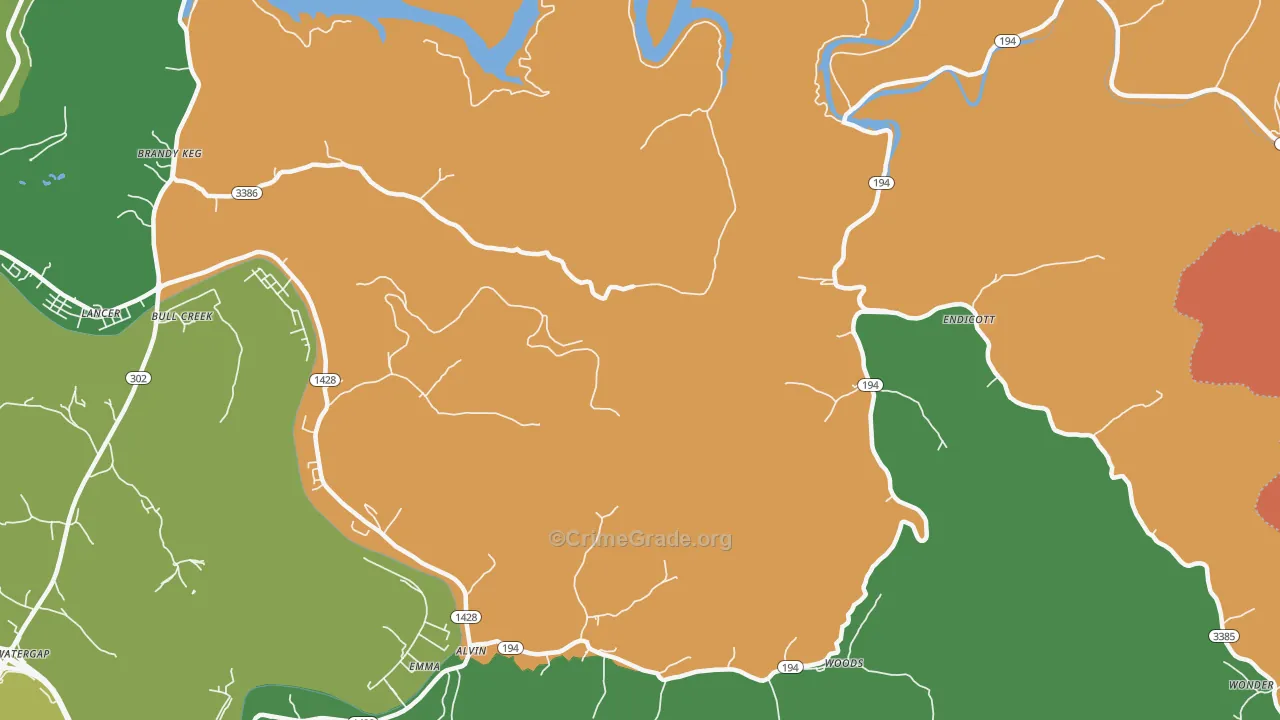 Endicott, KY Map of Assault Rates