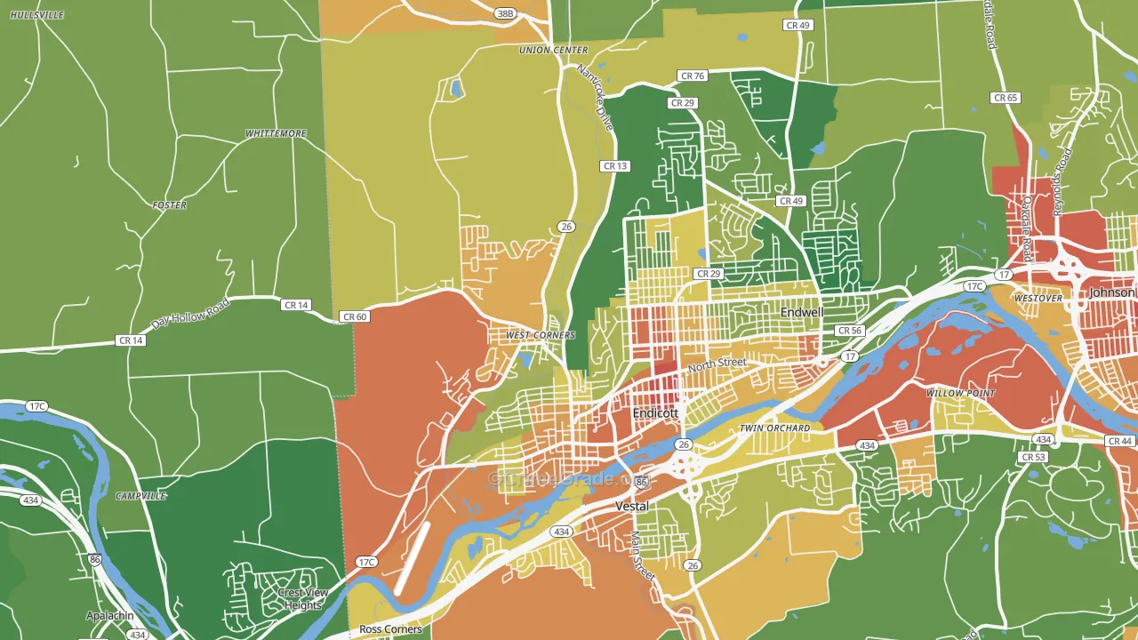 Endicott, NY Map of Assault Rates