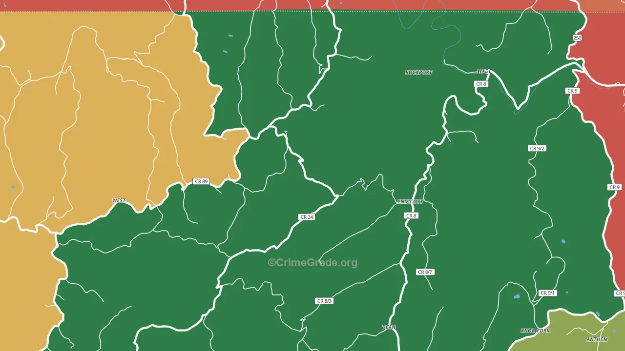 Endicott, WV Map of Assault Rates
