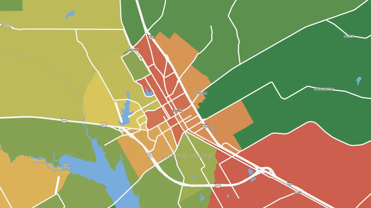 Ennis, TX Map of Assault Rates