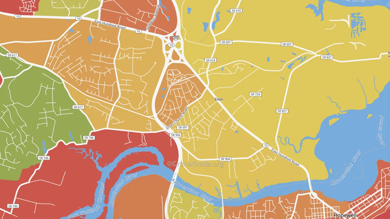 Enon, VA Map of Assault Rates