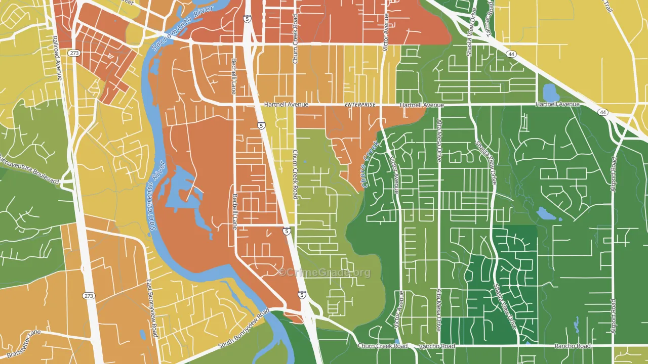 Enterprise, Redding, CA Map of Assault Rates