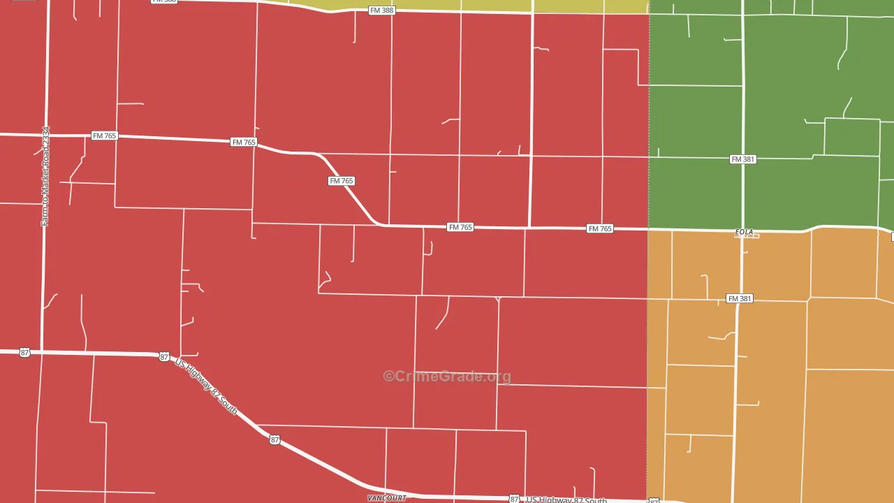 Eola, TX Map of Assault Rates