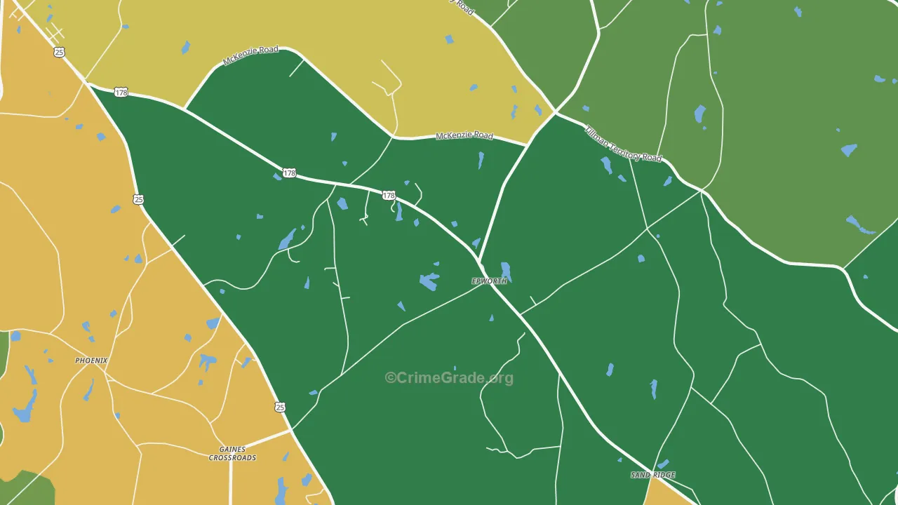Epworth, SC Map of Assault Rates