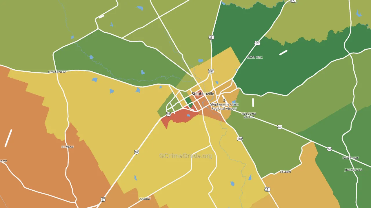 Erath County, TX Map of Assault Rates
