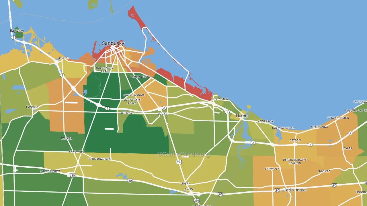 Erie County, OH Map of Assault Rates