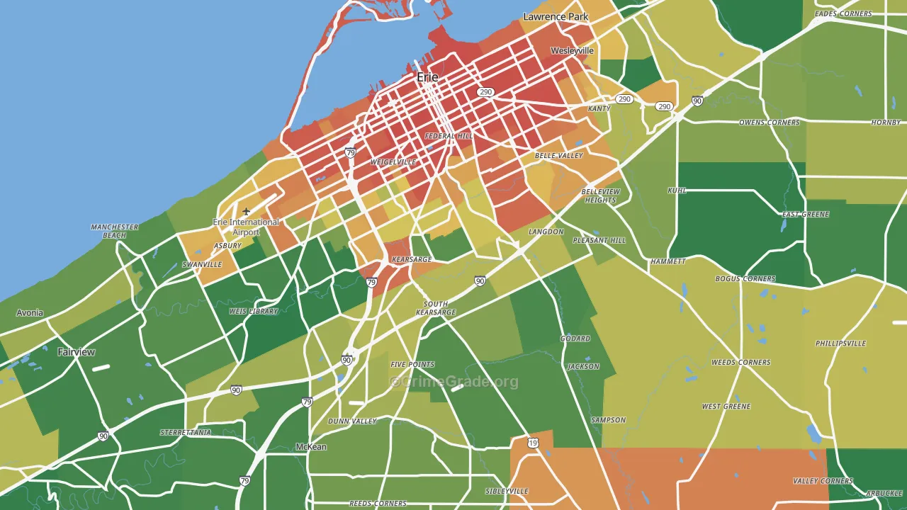 Erie County, PA Map of Assault Rates