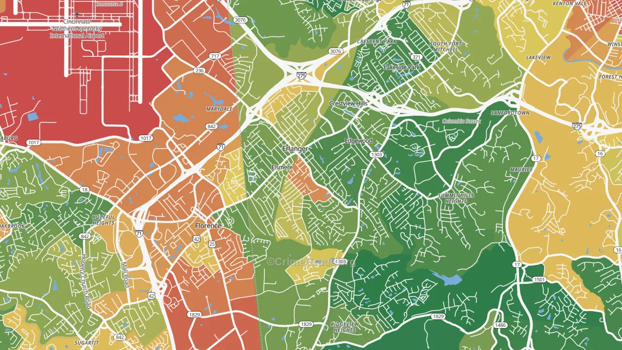 Erlanger, KY Map of Assault Rates