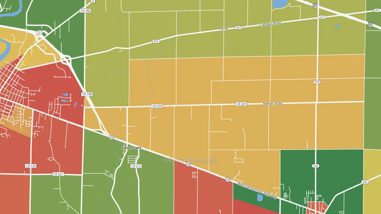 Erlin, OH Map of Assault Rates