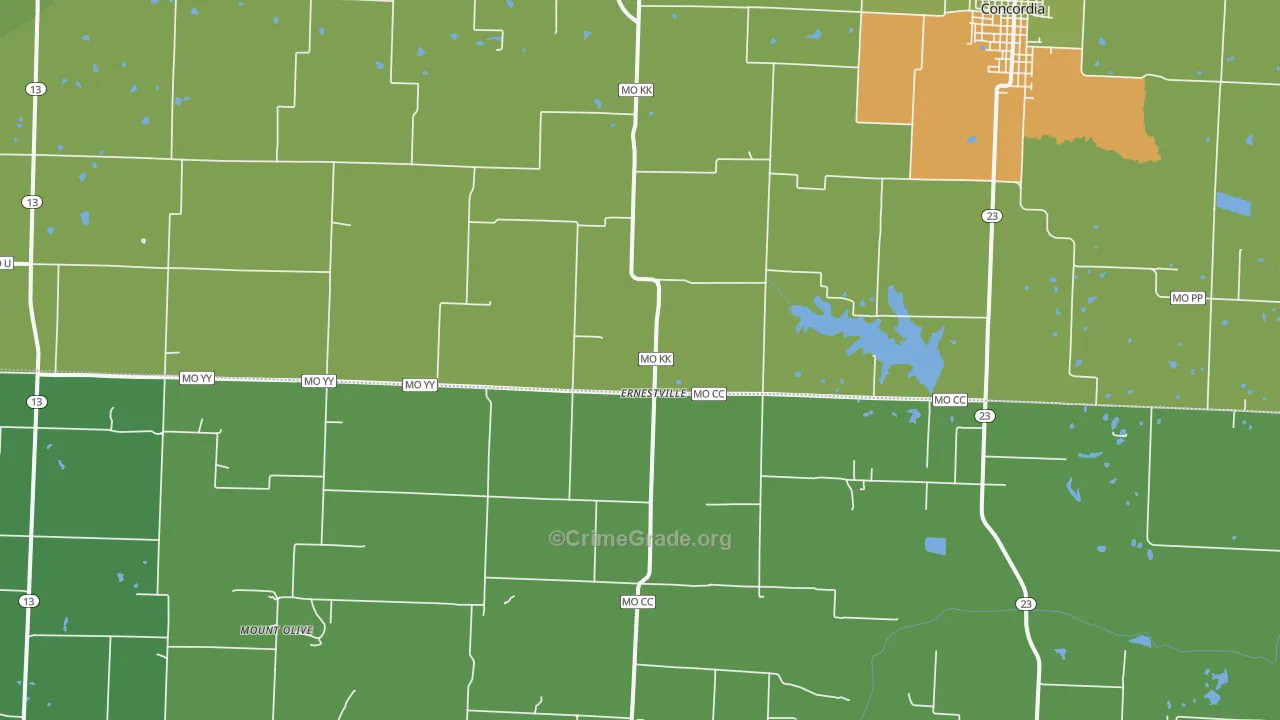 Ernestville, MO Map of Assault Rates