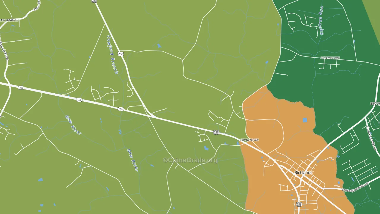 Ervintown, NC Map of Assault Rates