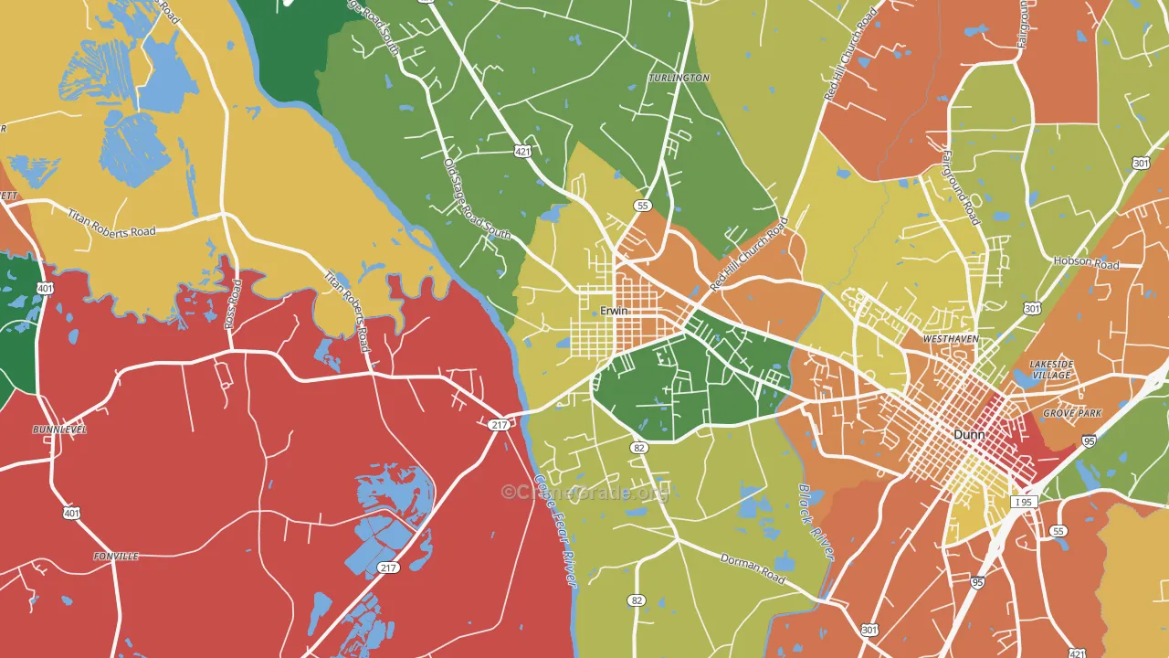 Erwin, NC Map of Assault Rates