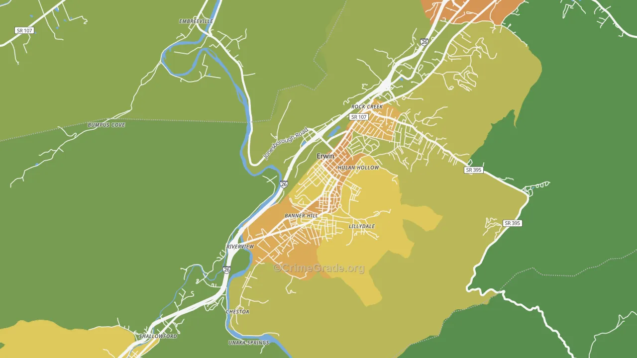 Erwin, TN Map of Assault Rates