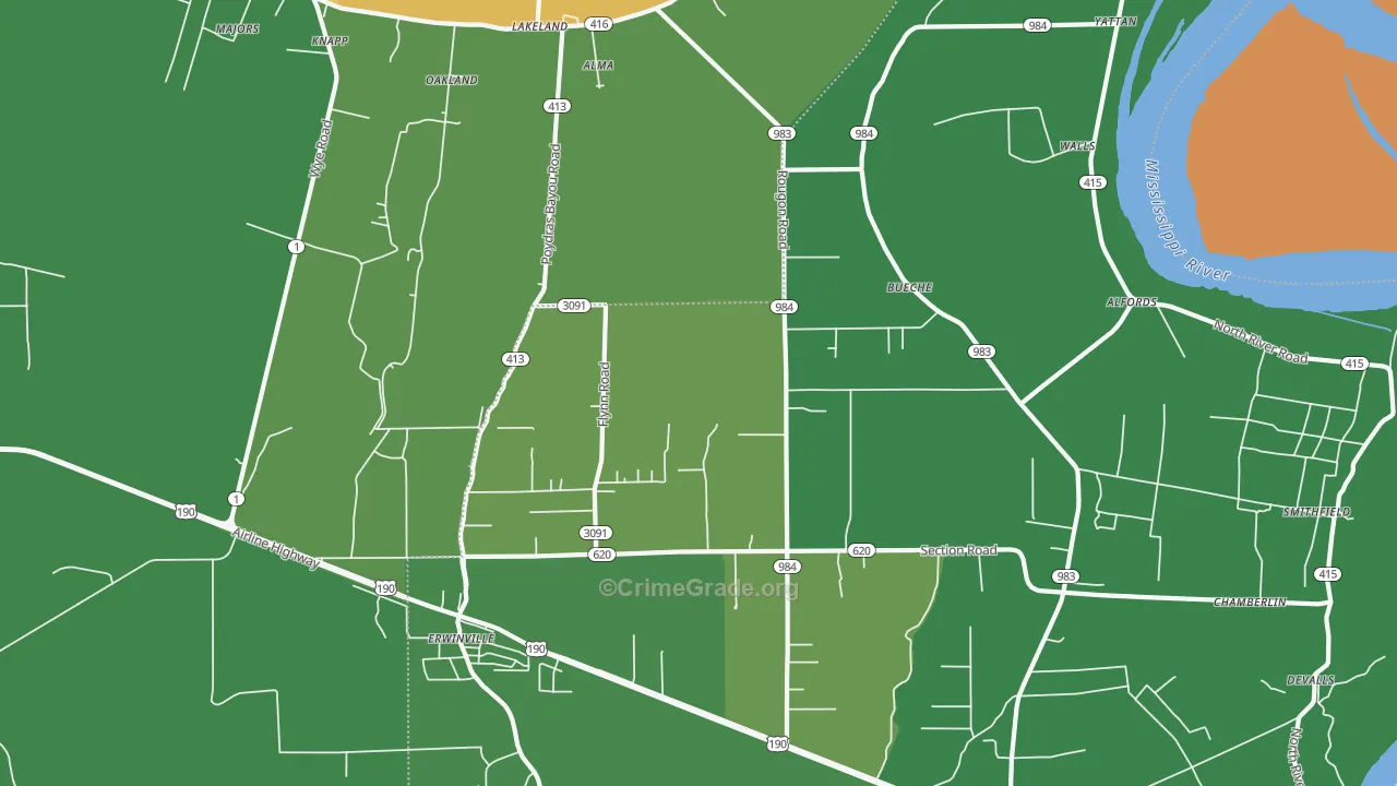 Erwinville, LA Map of Assault Rates