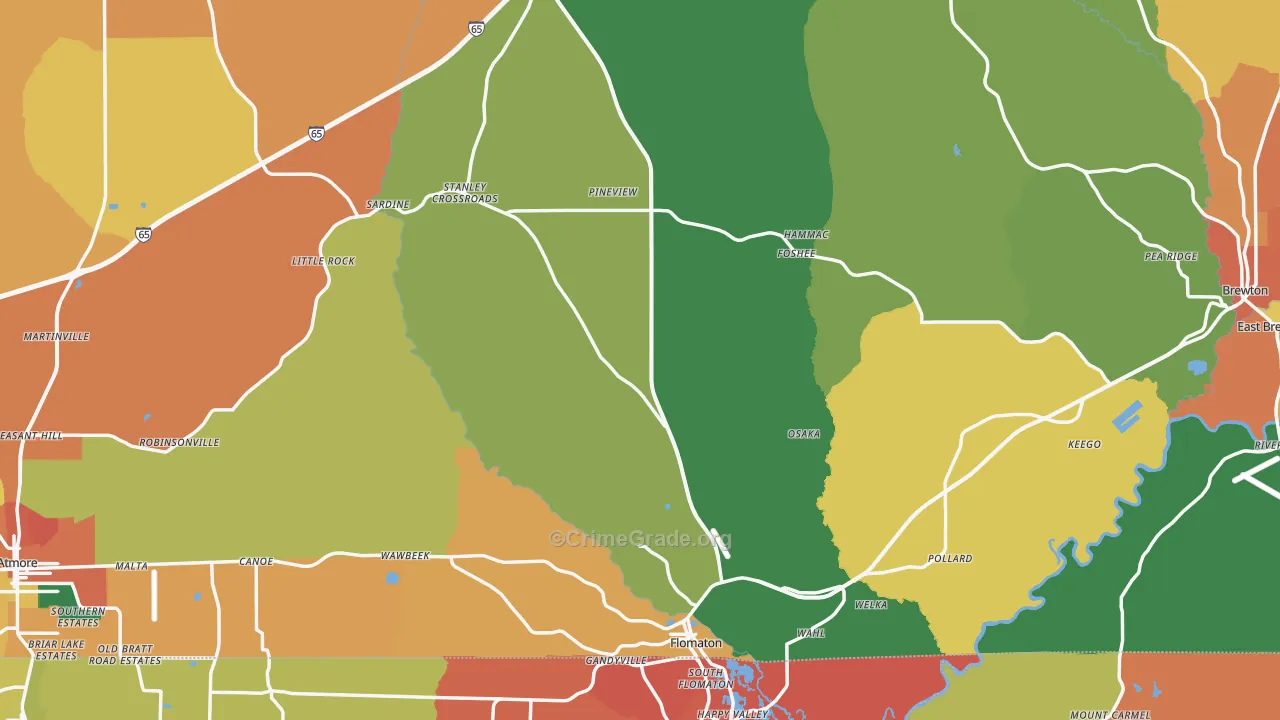 Escambia County, AL Map of Assault Rates