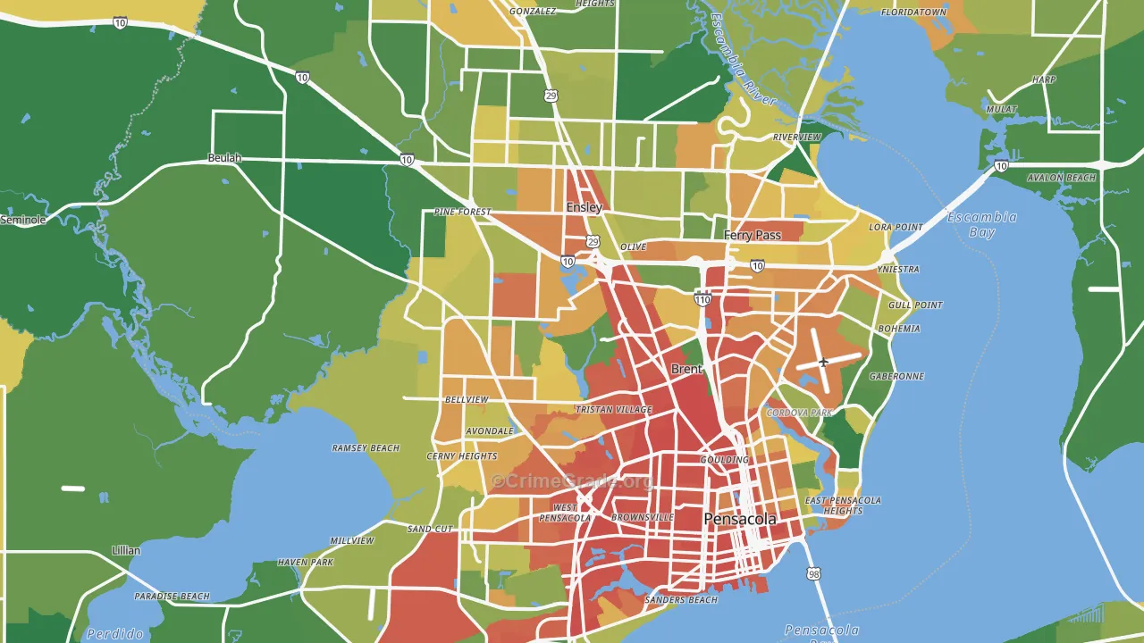 Escambia County, FL Map of Assault Rates