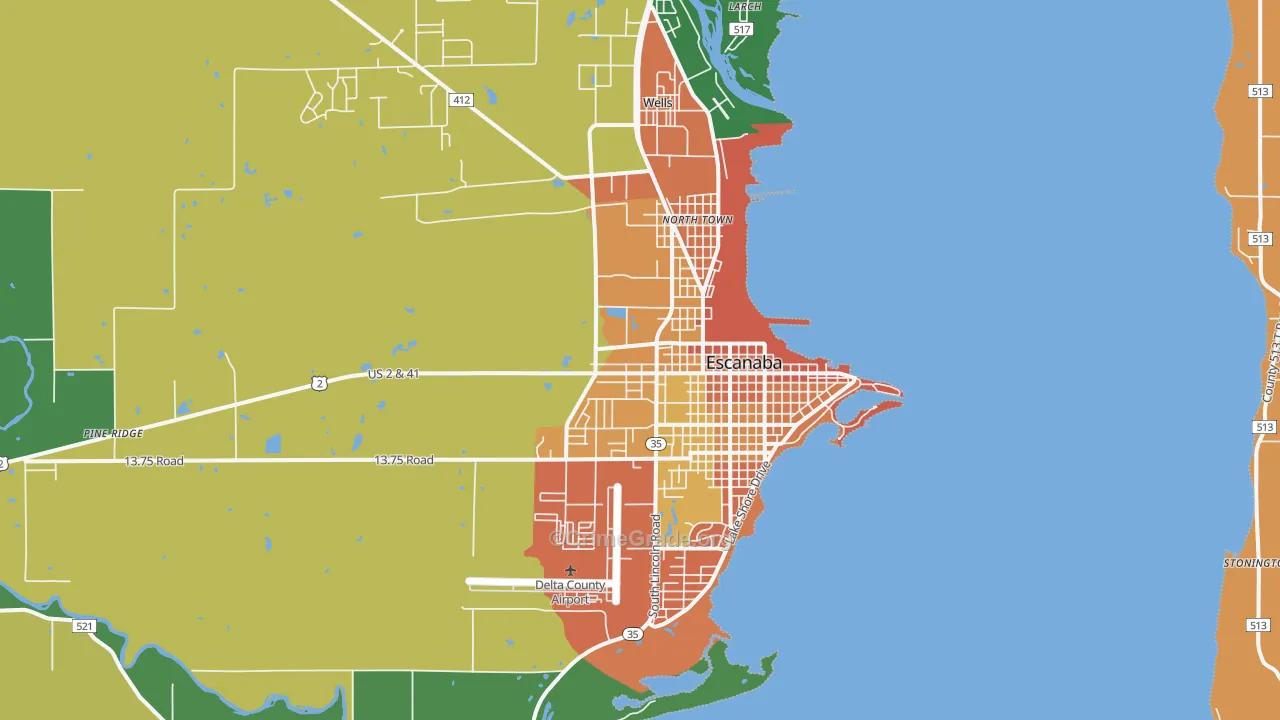 Escanaba, MI Map of Assault Rates